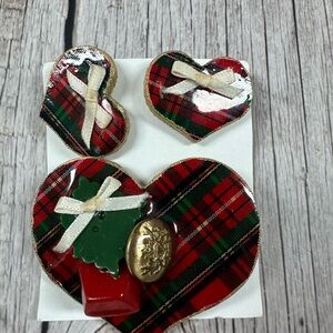 Plaid Heart Brooch Set with Bows